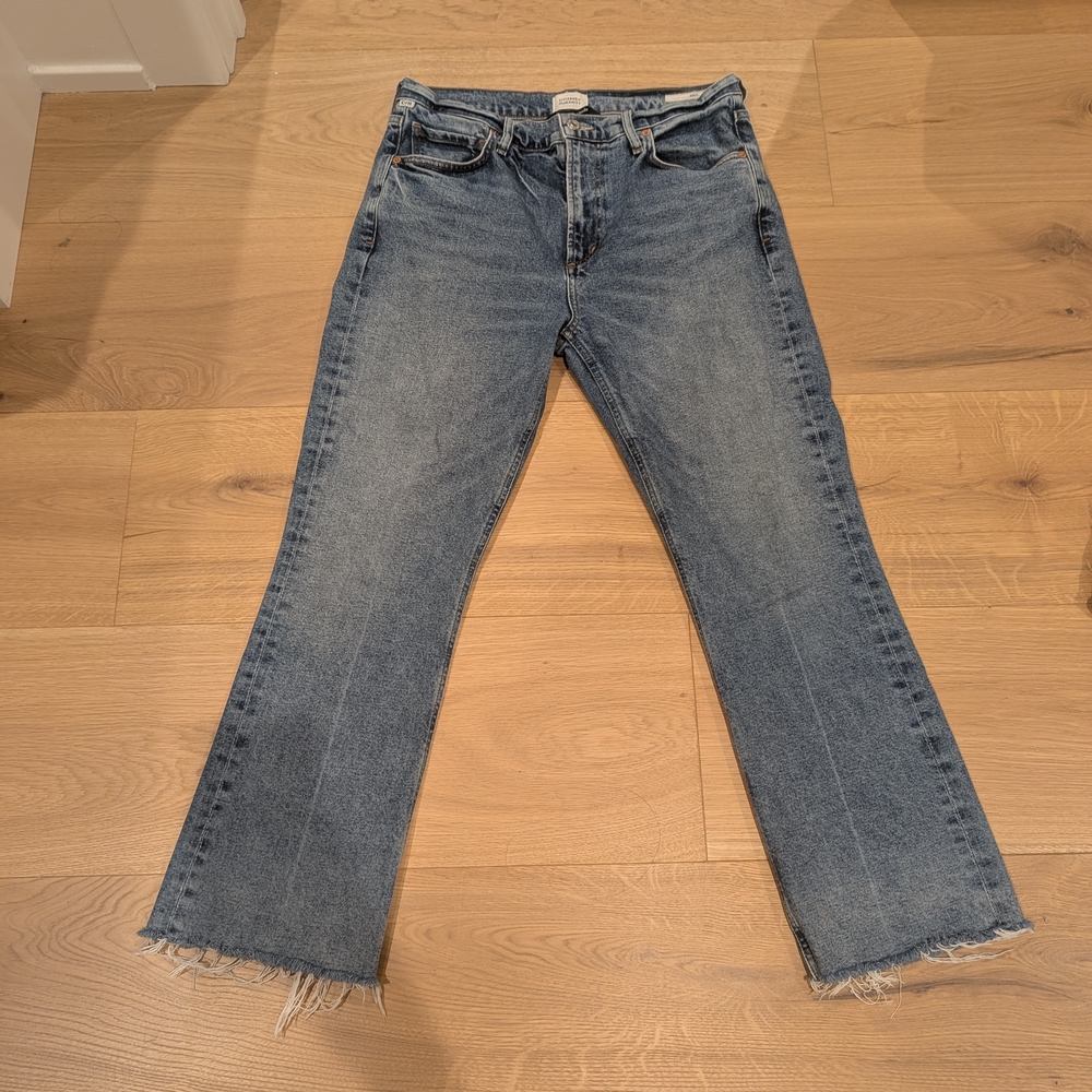 Citizens Of Humanity Medium Blue Frayed Hem Flare Jeans